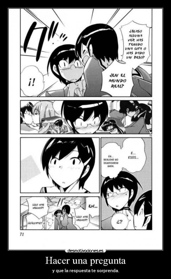 carteles anime manga kami nomi shiru sekai knzss keima chihiro preguntas respuestas desmotivaciones