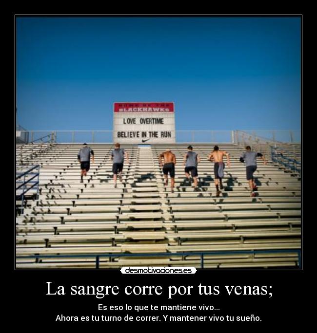 La sangre corre por tus venas; - Es eso lo que te mantiene vivo...
Ahora es tu turno de correr. Y mantener vivo tu sueño.