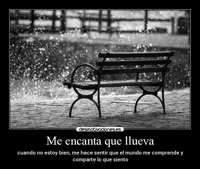 Me encanta que llueva - cuando no estoy bien, me hace sentir que el mundo me comprende y
comparte lo que siento