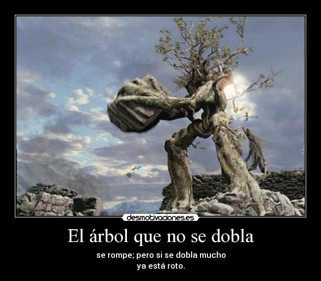 El árbol que no se dobla - se rompe; pero si se dobla mucho
ya está roto.