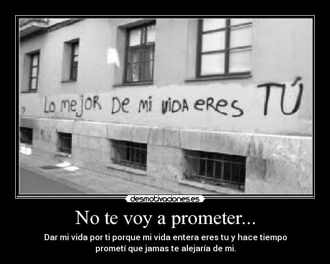 No te voy a prometer... - Dar mi vida por ti porque mi vida entera eres tu y hace tiempo
prometí que jamas te alejaría de mi.