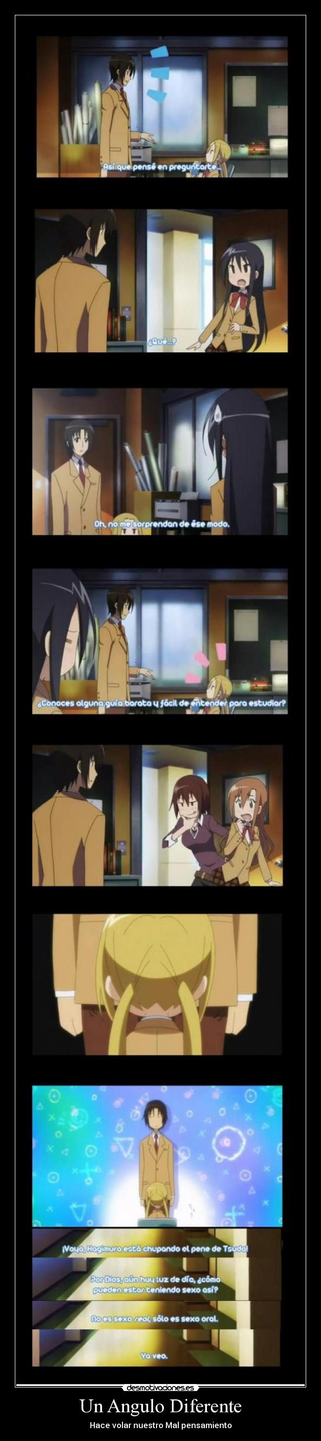 carteles anime seitokai yakuindomo tsuda shino aria suzu chiste verde angulo malo mal pensado jajaja desmotivaciones
