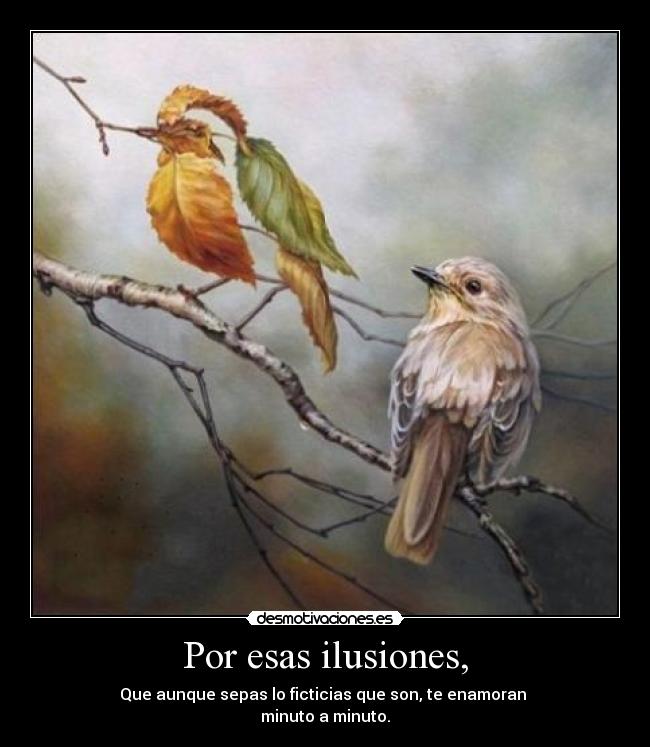Por esas ilusiones, - Que aunque sepas lo ficticias que son, te enamoran
minuto a minuto.