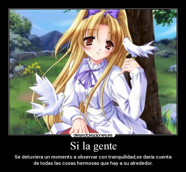 Si la gente - Se detuviera un momento a observar con tranquilidad,se daría cuenta
de todas las cosas hermosas que hay a su alrededor.