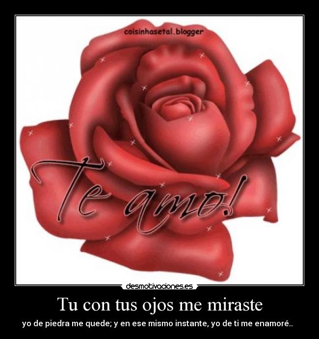 Tu con tus ojos me miraste - yo de piedra me quede; y en ese mismo instante, yo de ti me enamoré..♥♥♥