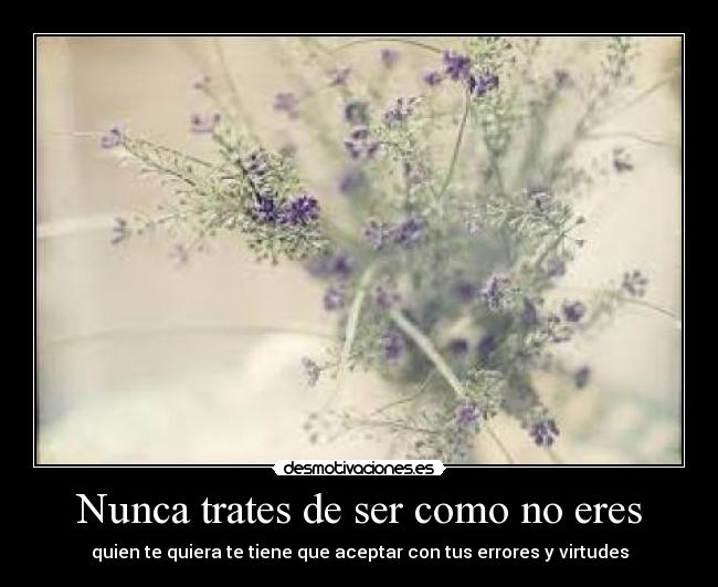 Nunca trates de ser como no eres - quien te quiera te tiene que aceptar con tus errores y virtudes
