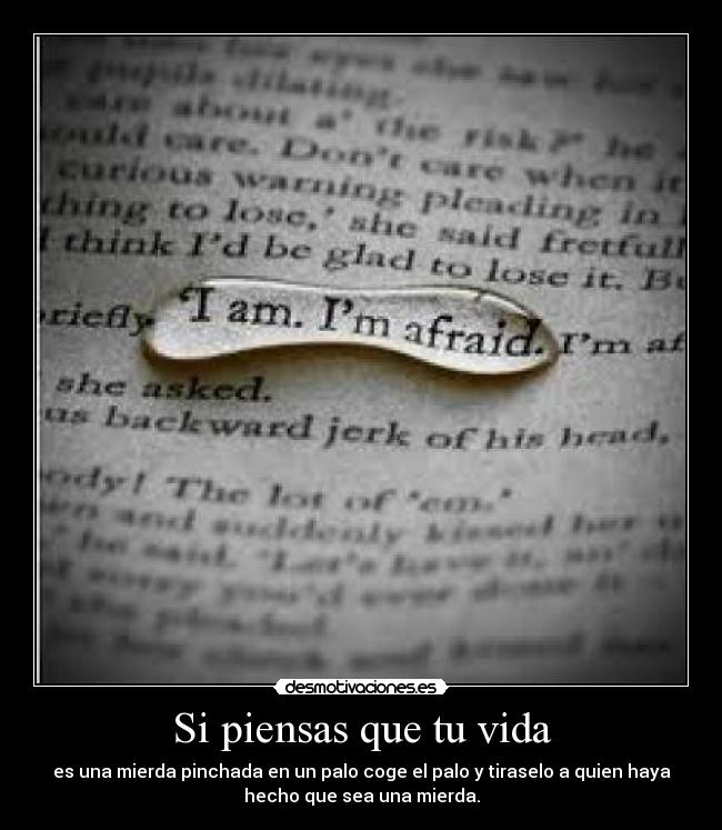 Si piensas que tu vida - es una mierda pinchada en un palo coge el palo y tiraselo a quien haya
hecho que sea una mierda.