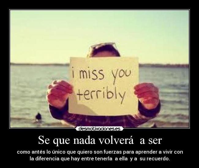 Se que nada volverá  a ser - como antés lo único que quiero son fuerzas para aprender a vivir con
la diferencia que hay entre tenerla  a ella  y a  su recuerdo.