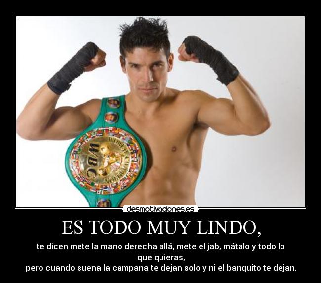 ES TODO MUY LINDO, - te dicen mete la mano derecha allá, mete el jab, mátalo y todo lo que quieras,
pero cuando suena la campana te dejan solo y ni el banquito te dejan.