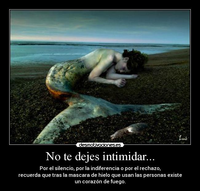No te dejes intimidar... - Por el silencio, por la indiferencia o por el rechazo,
recuerda que tras la mascara de hielo que usan las personas existe
un corazón de fuego.