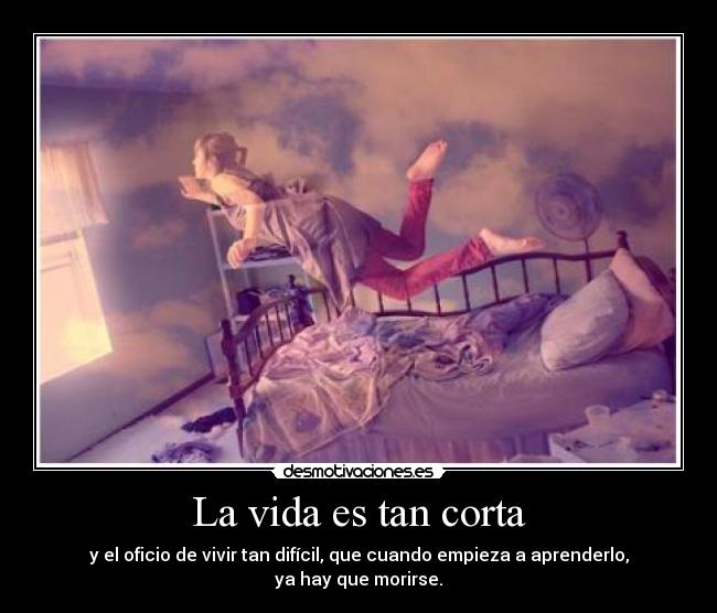 La vida es tan corta - y el oficio de vivir tan difícil, que cuando empieza a aprenderlo,
ya hay que morirse.
