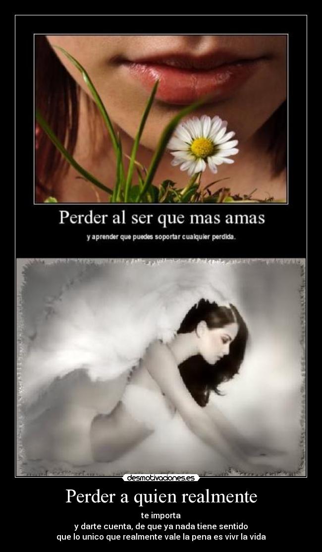 Perder a quien realmente - te importa
y darte cuenta, de que ya nada tiene sentido
que lo unico que realmente vale la pena es vivr la vida