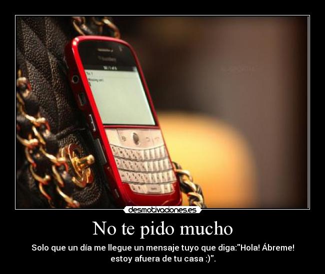 No te pido mucho - Solo que un día me llegue un mensaje tuyo que diga:Hola! Ábreme!
estoy afuera de tu casa :).