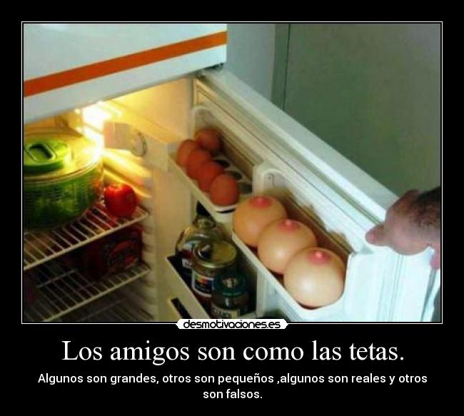 Los amigos son como las tetas. - Algunos son grandes, otros son pequeños ,algunos son reales y otros son falsos.