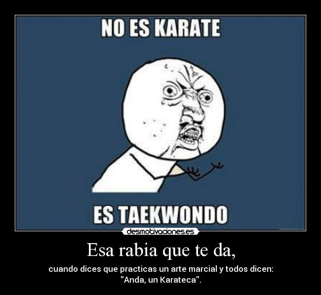 Esa rabia que te da, - cuando dices que practicas un arte marcial y todos dicen:
Anda, un Karateca.