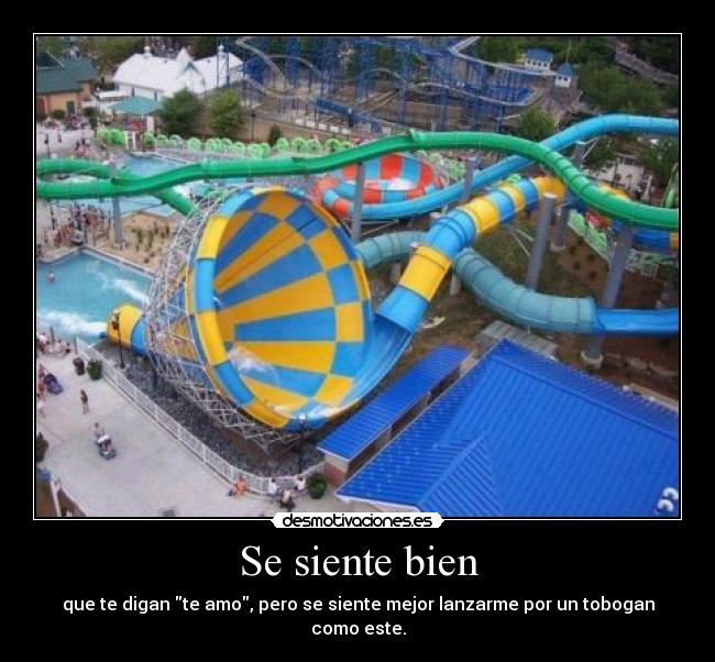 Se siente bien - que te digan te amo, pero se siente mejor lanzarme por un tobogan como este.