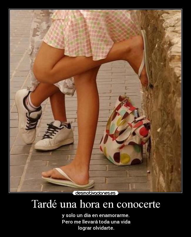 Tardé una hora en conocerte - y solo un día en enamorarme.
Pero me llevará toda una vida
lograr olvidarte.