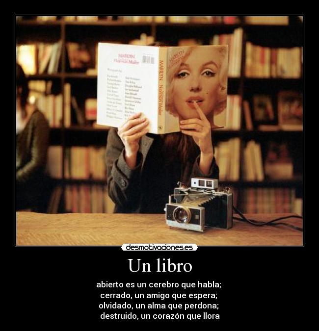 Un libro - abierto es un cerebro que habla;
cerrado, un amigo que espera;
olvidado, un alma que perdona;
destruido, un corazón que llora