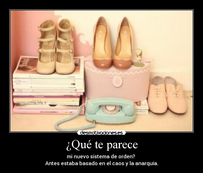 ¿Qué te parece - mi nuevo sistema de orden? 
Antes estaba basado en el caos y la anarquía.