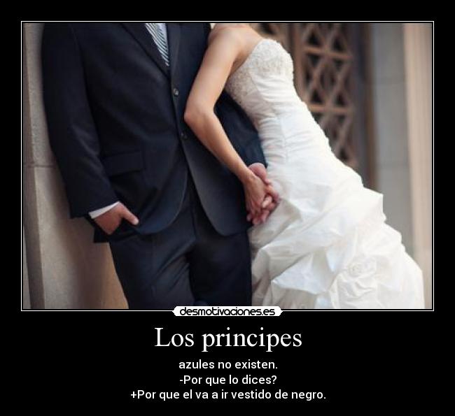 Los principes - azules no existen.
-Por que lo dices?
+Por que el va a ir vestido de negro.