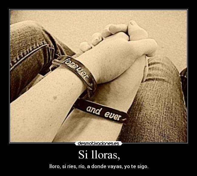 Si lloras, - lloro, si ríes, río, a donde vayas, yo te sigo.