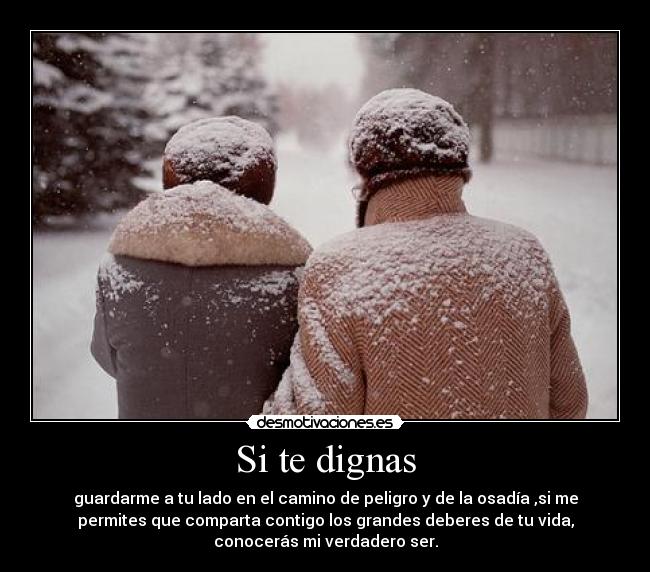 Si te dignas - guardarme a tu lado en el camino de peligro y de la osadía ,si me
permites que comparta contigo los grandes deberes de tu vida,
conocerás mi verdadero ser.