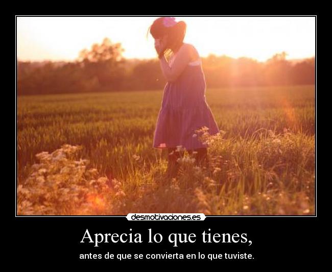 Aprecia lo que tienes, - antes de que se convierta en lo que tuviste.