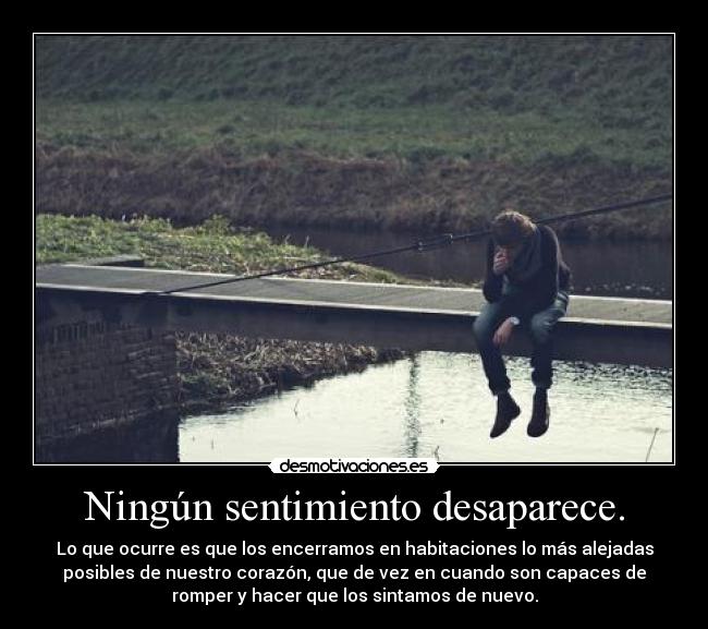 Ningún sentimiento desaparece. - Lo que ocurre es que los encerramos en habitaciones lo más alejadas
posibles de nuestro corazón, que de vez en cuando son capaces de
romper y hacer que los sintamos de nuevo.