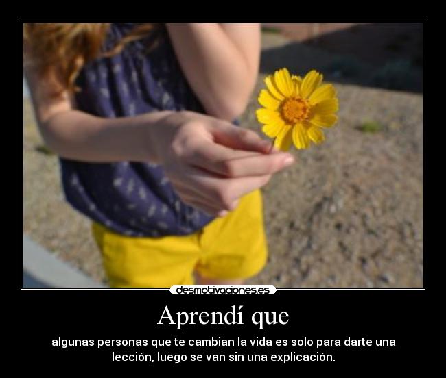 Aprendí que - algunas personas que te cambian la vida es solo para darte una
lección, luego se van sin una explicación.