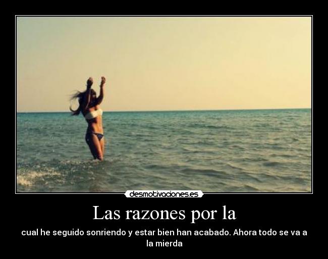 Las razones por la - cual he seguido sonriendo y estar bien han acabado. Ahora todo se va a la mierda