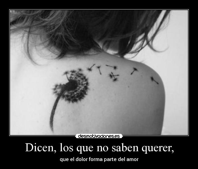 Dicen, los que no saben querer, - que el dolor forma parte del amor