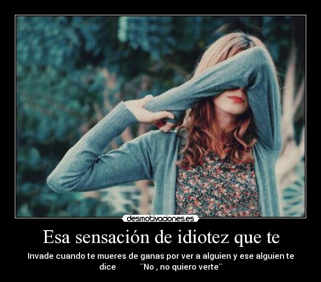 Esa sensación de idiotez que te - Invade cuando te mueres de ganas por ver a alguien y ese alguien te
dice ¨No , no quiero verte¨