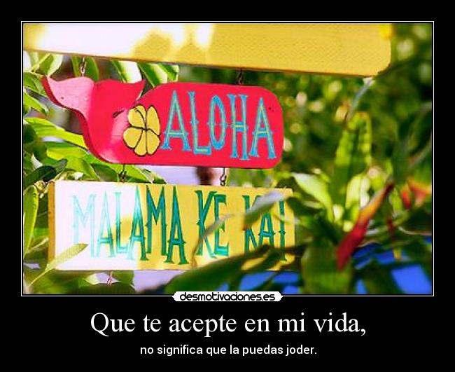 Que te acepte en mi vida, - no significa que la puedas joder.