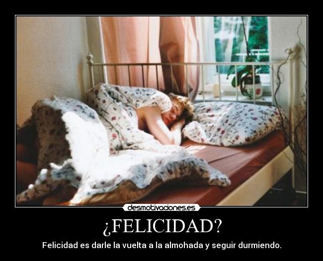 ¿FELICIDAD? - Felicidad es darle la vuelta a la almohada y seguir durmiendo.