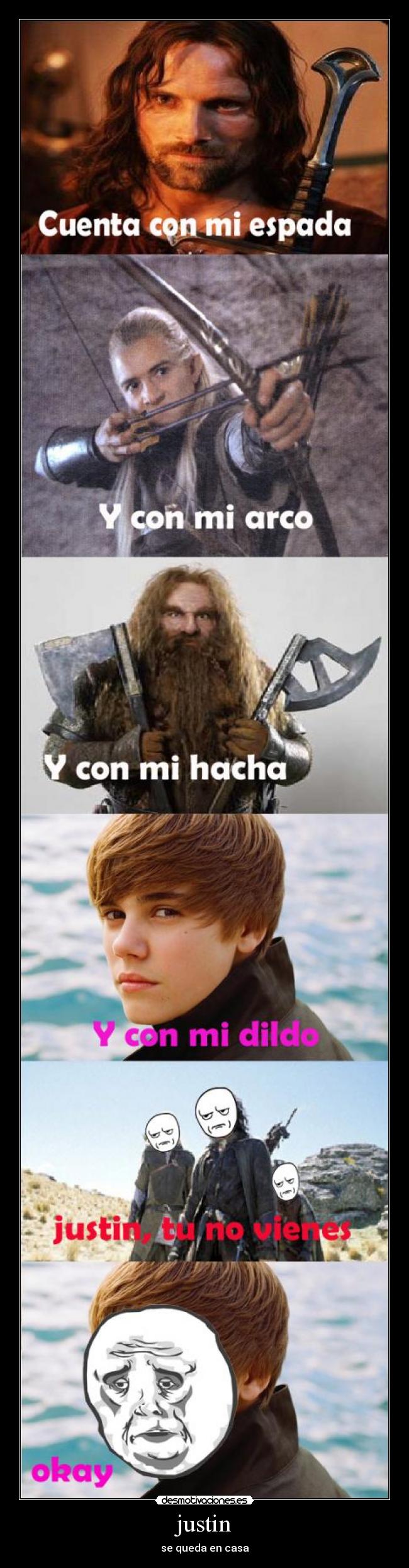 carteles senor los anillos justin aragorn legolas gimli dildo desmotivaciones