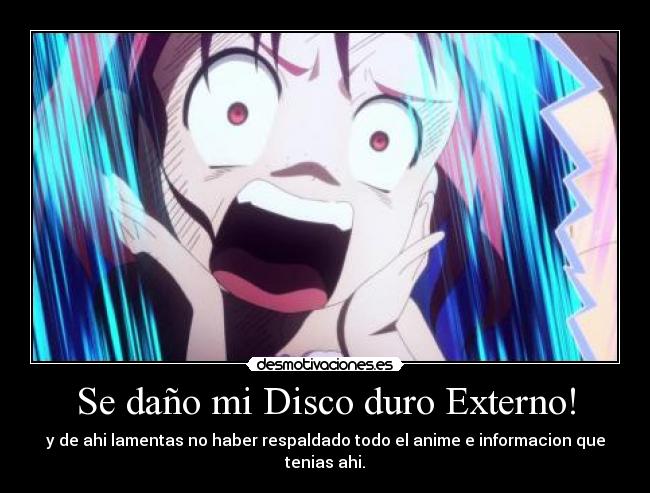 carteles anime chiste disco duro perdida respaldo desmotivaciones