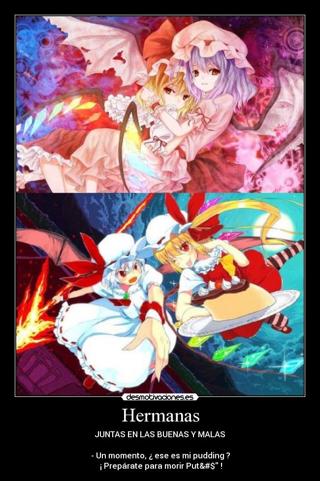 carteles remilia scarlet flandre touhou project pudding hermanas vampira entretenimiento games anime infantil desmotivaciones