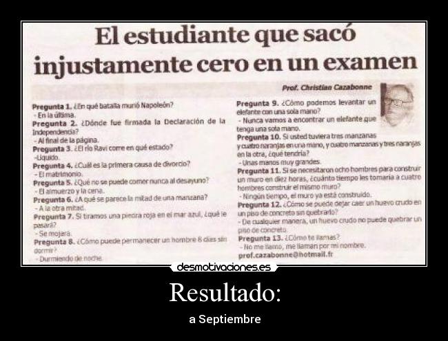 Resultado: - a Septiembre