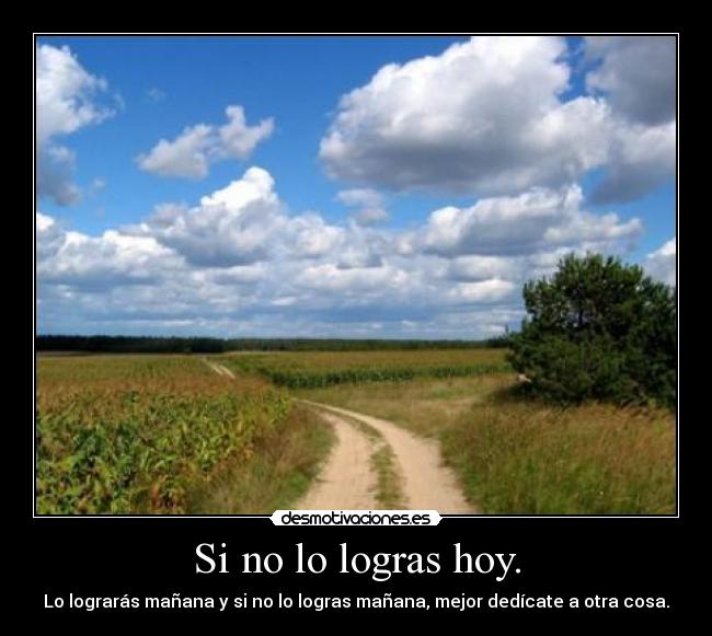 Si no lo logras hoy. - Lo lograrás mañana y si no lo logras mañana, mejor dedícate a otra cosa.