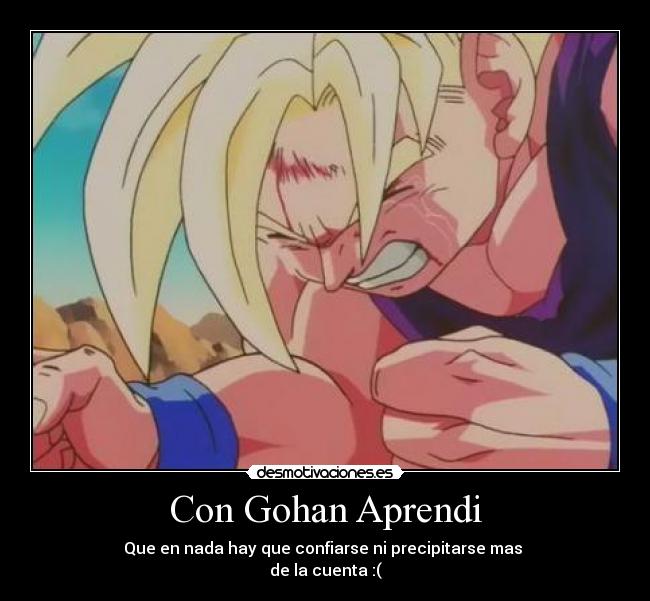 Con Gohan Aprendi - Que en nada hay que confiarse ni precipitarse mas
de la cuenta :(
