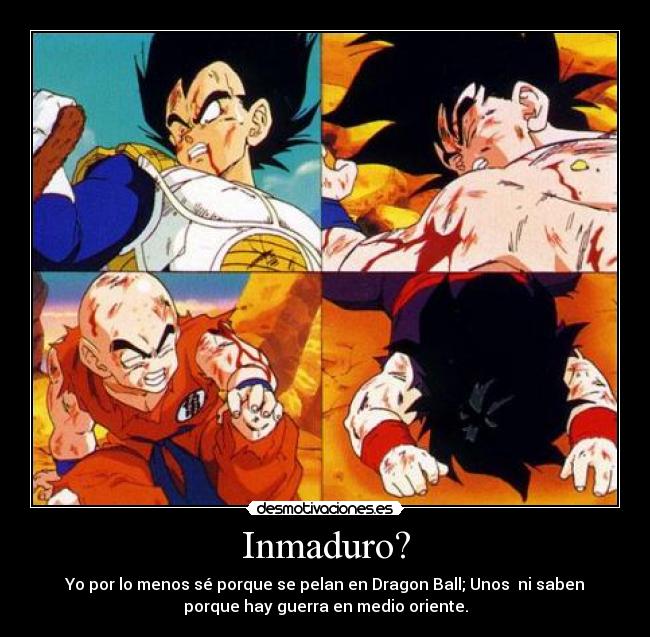 Inmaduro? - Yo por lo menos sé porque se pelan en Dragon Ball; Unos ni saben
porque hay guerra en medio oriente.