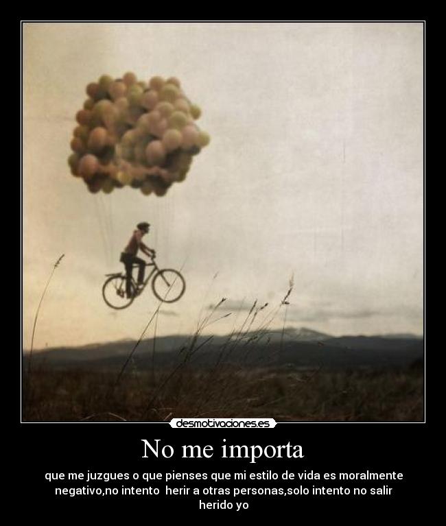 No me importa - que me juzgues o que pienses que mi estilo de vida es moralmente
negativo,no intento  herir a otras personas,solo intento no salir
herido yo