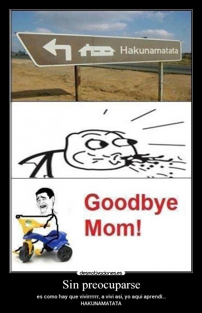Sin preocuparse - es como hay que vivirrrrrr, a vivi asi, yo aqui aprendí...
HAKUNAMATATA