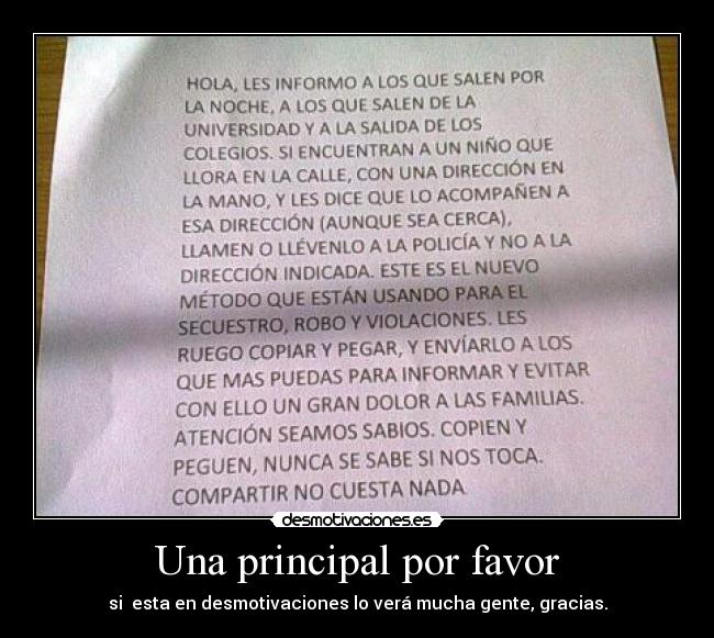 Una principal por favor - si esta en desmotivaciones lo verá mucha gente, gracias.