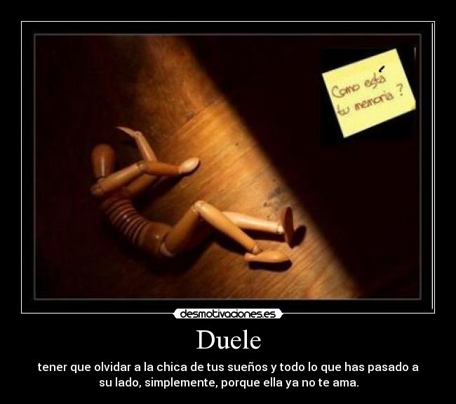 Duele - tener que olvidar a la chica de tus sueños y todo lo que has pasado a
su lado, simplemente, porque ella ya no te ama.