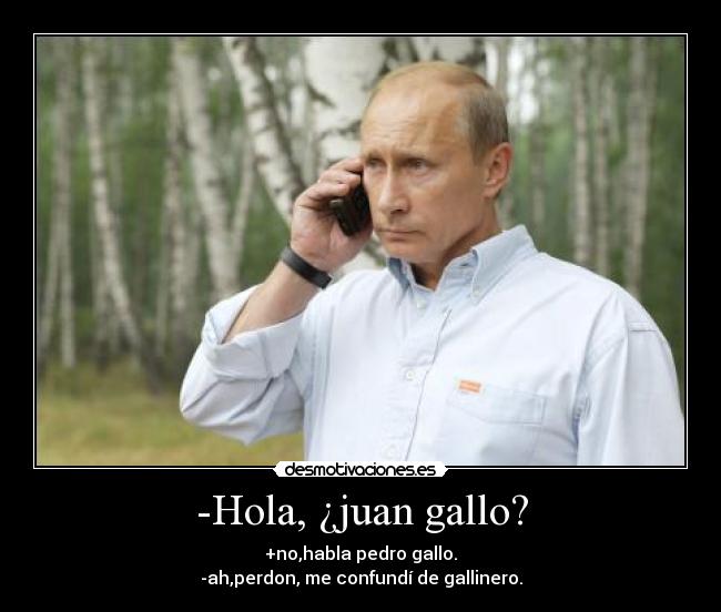-Hola, ¿juan gallo? - +no,habla pedro gallo.
-ah,perdon, me confundí de gallinero.