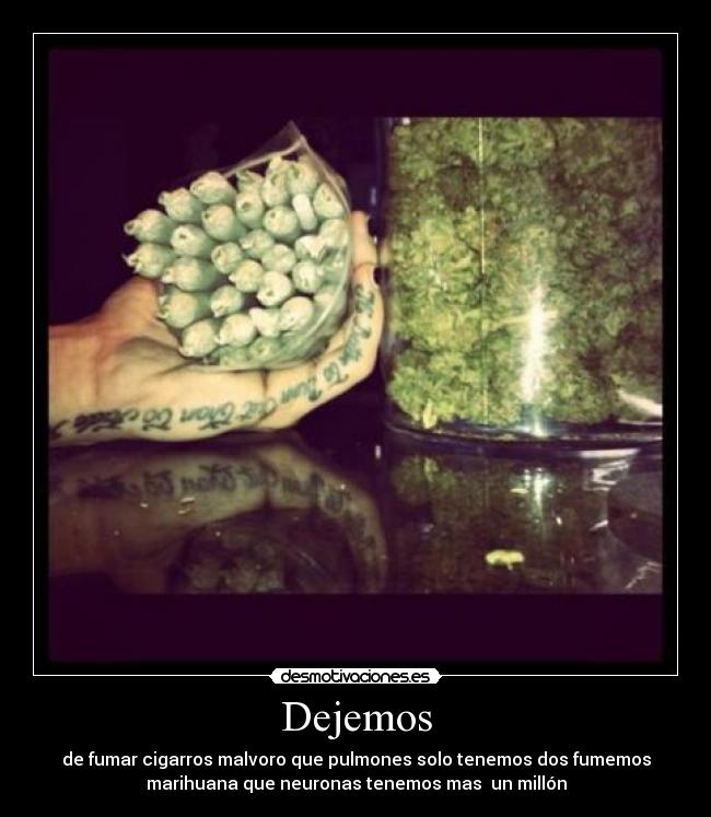 Dejemos - de fumar cigarros malvoro que pulmones solo tenemos dos fumemos
marihuana que neuronas tenemos mas  un millón
