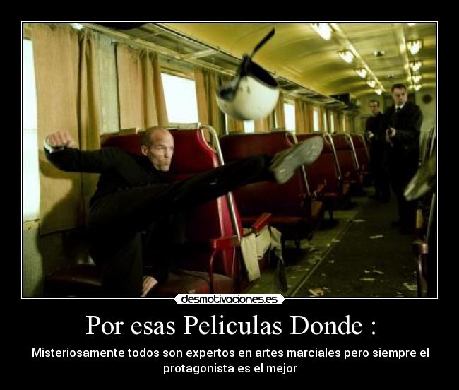 Por esas Peliculas Donde : - Misteriosamente todos son expertos en artes marciales pero siempre el
protagonista es el mejor