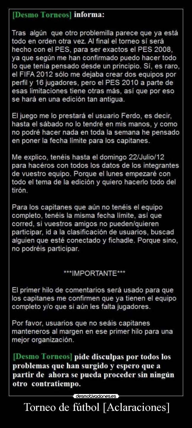 Torneo de fútbol [Aclaraciones] - 