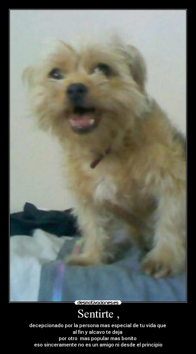Sentirte , - decepcionado por la persona mas especial de tu vida que
al fin y alcavo te deja
por otro mas popular mas bonito
eso sinceramente no es un amigo ni desde el principio